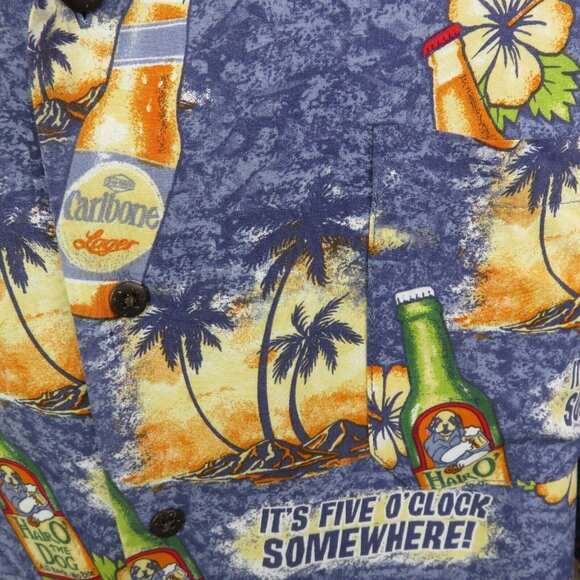 Big Dogs Beer  Hawaiian Aloha Shirt Size 4X It's 5 O'Clock Rayon Sunset Palm - Picture 4 of 10